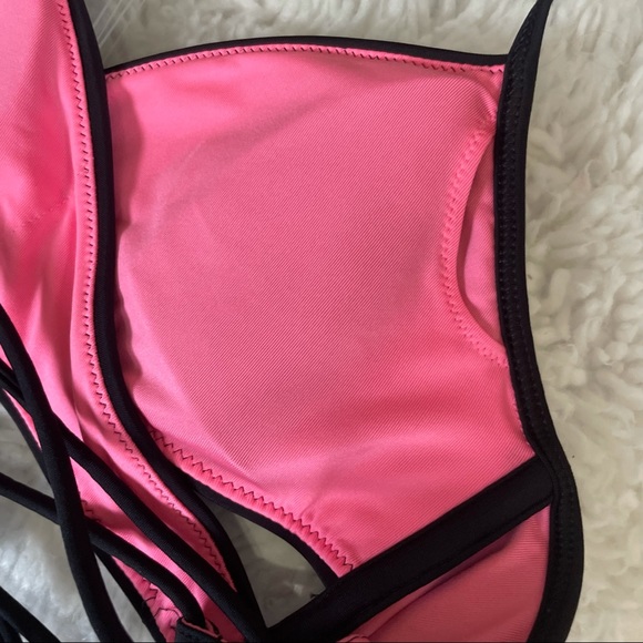 vs pink | black wrap swim top strappy tie-back size small - Picture 5 of 11
